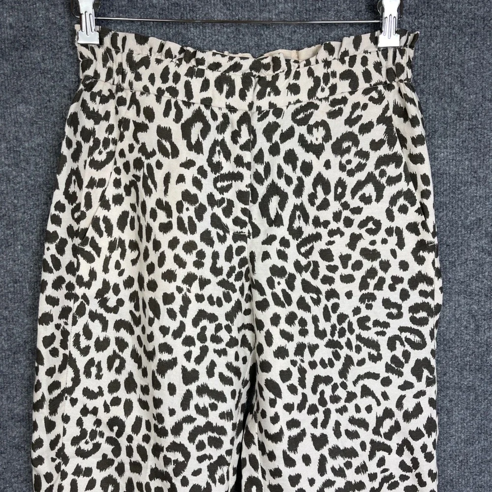 J. Crew Pants Womens 2 Cream Leopard Print Excellent High Rise Paperbag Waist
